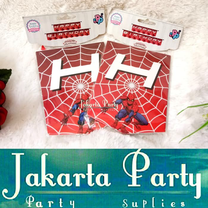 Banner HBD Spiderman / Bunting Flag Spiderman - Jakarta Party