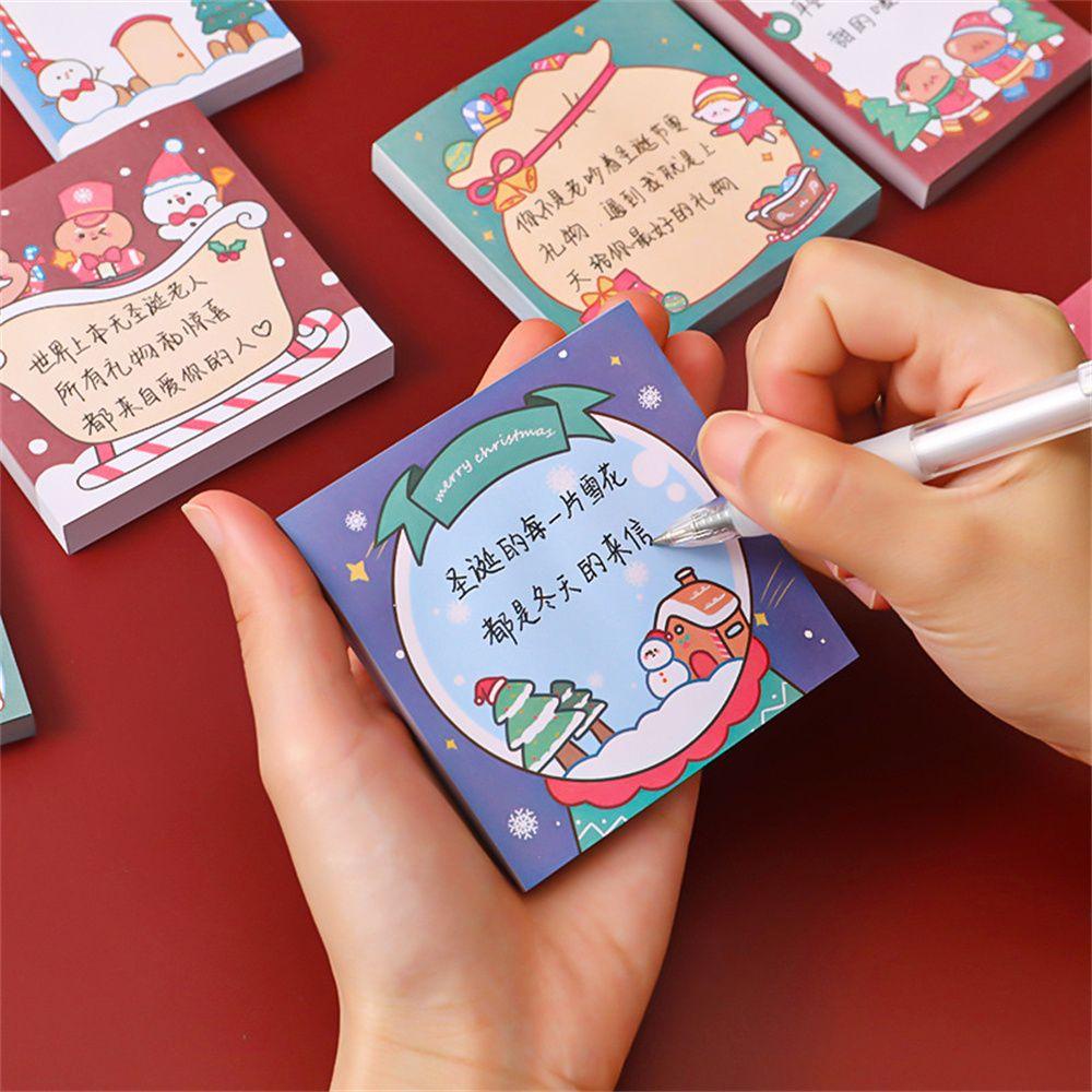 Lanfy Memo Pads Natal Kawaii 50lembar Santa Perlengkapan Kantor Self-Adhesive Postingan Alat Tulis Sticky Notes