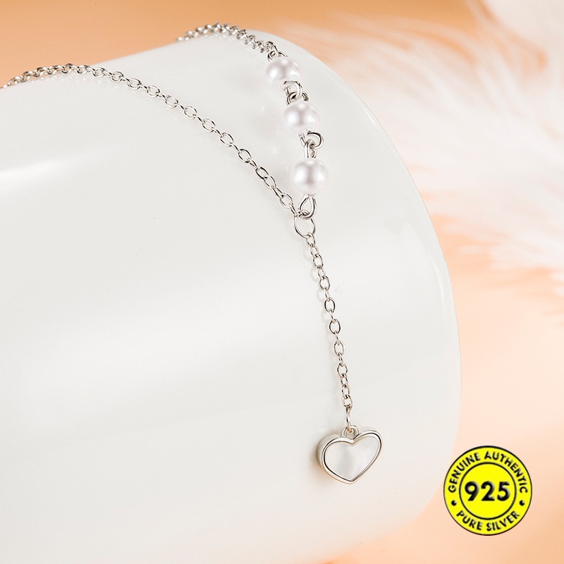 Kalung Mutiara Bentuk Hati Bahan S925 Silver Tahan Air Untuk Wanita