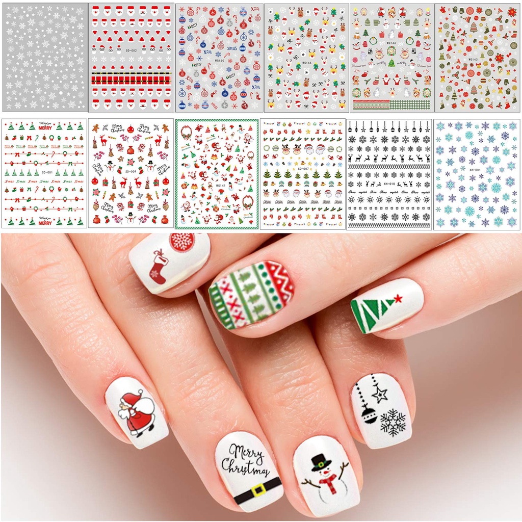 Random Color Christmas Nail Art Stickers/ 3D Self-adhesive Nail Decals/ Santa Claus Snowflake Nail Design