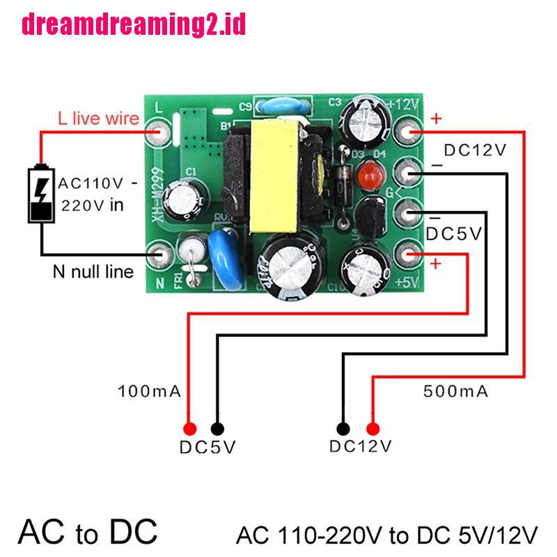 （✔✔❤Papan Modul Konverter Mini AC-DC 110v 220V Ke DC 12V 0.2A + 5V