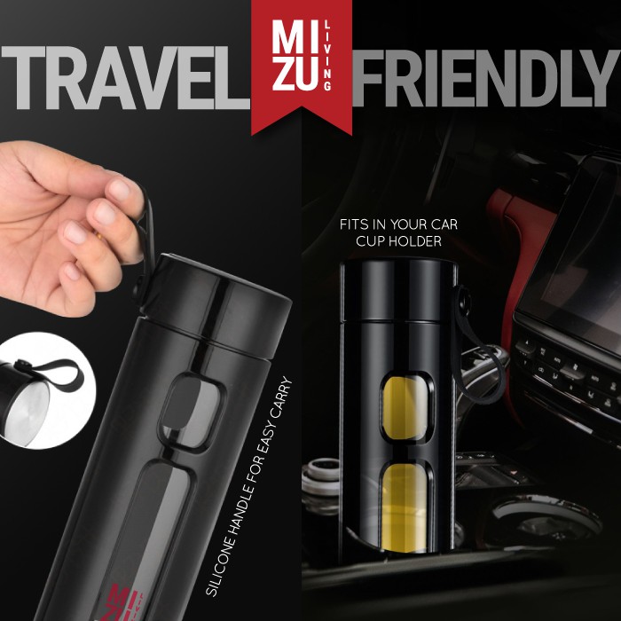HOUJI-CHA Glass Water Bottle Botol Air Minum Kaca Tumbler 450ml Saringan Teh Infused Water BPA-Free-3