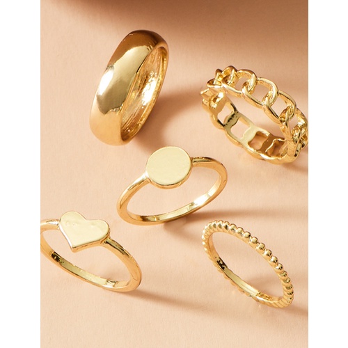 LRC Cincin Set Fashion Gold Color Love Geometric Oval P33550