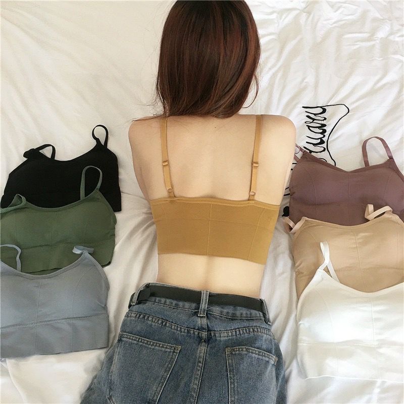 Bra Sport Wanita tanpa kawat Model Seamless dengan Tali Strap Isi Busa Bergaya Sexy