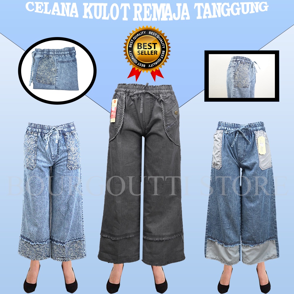Celana Kulot Jeans Remaja Tanggung Wanita,  Kulot Perempuan Remaja TanggungPinggang Karet Setara 12 