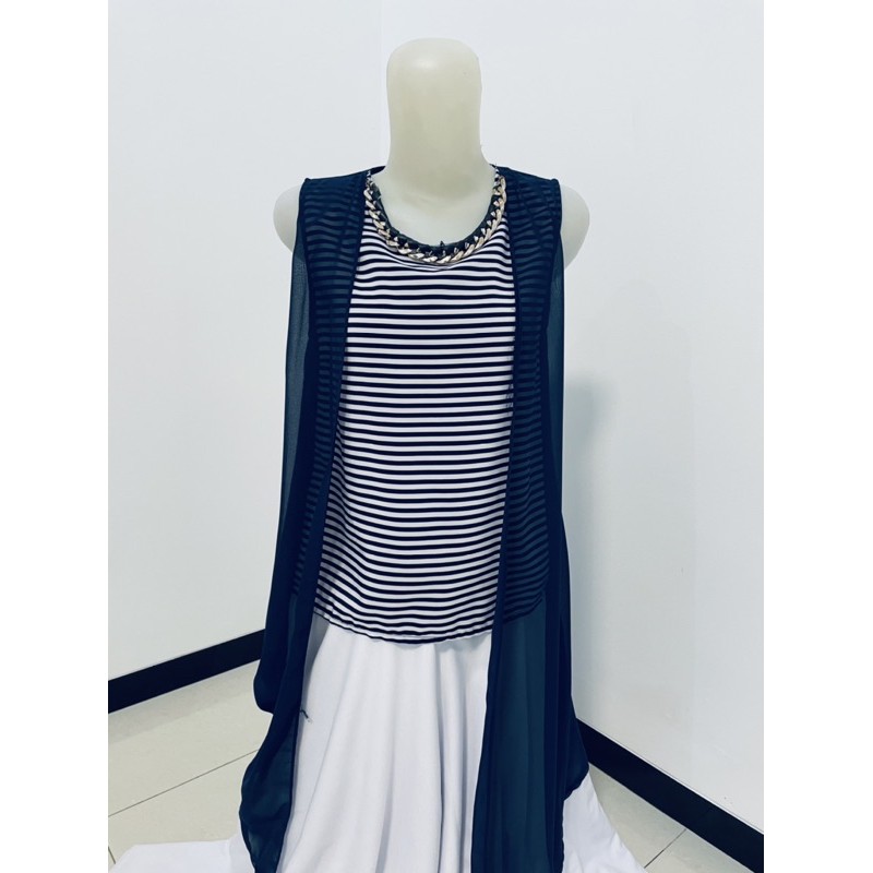 baju wanita garis biru/ baju fashion wanita preloved