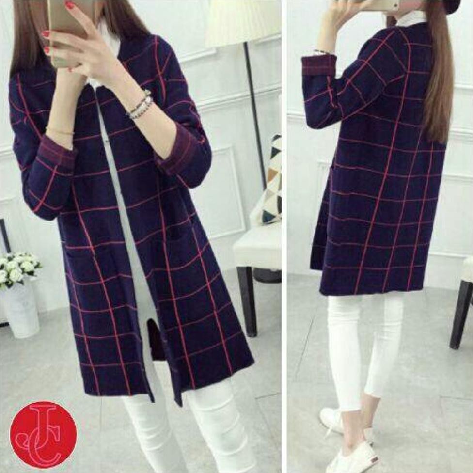 A8 G BLAZER DIOR SQUARE GREY ABU DAN HITAM CARDIGAN MODEL KOREA TERBARU CARDINGAN PANJANG MOTIF