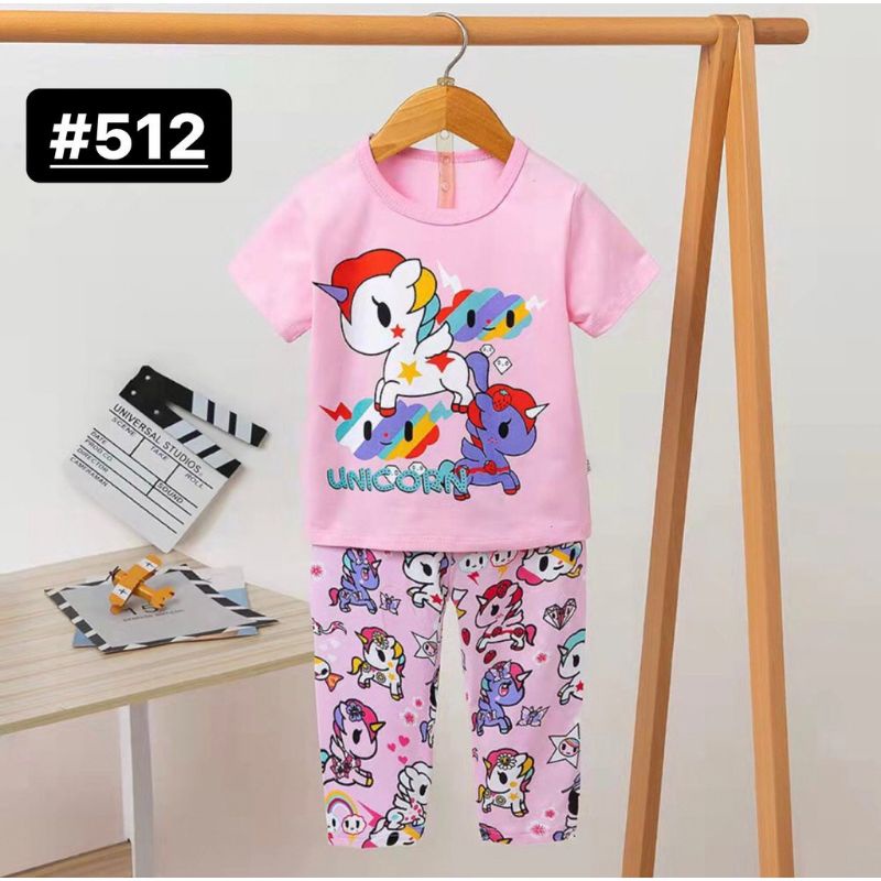 setelan piyama anak perempuan 1 - 10thn/baju tidur import anak lengan pendek