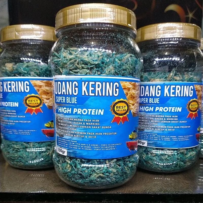 Udang Kering 100gr (Super Blue) Premium Pakan Ikan Chana,Arwana,Louhan,Pbass,Oscar