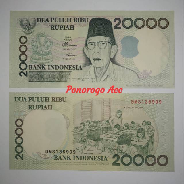 (GRESS/UNC) Uang kuno 20000 rupiah kihajar dewantara tahun 1998 rp 20rb rupiah kihajar dewantara