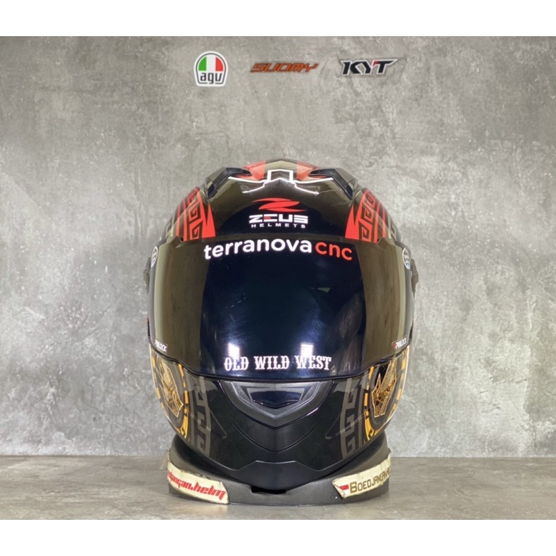 PAKET GANTENG  ZEUS HELM ZS811 AL47 SPARTAN BLACK RED - SPOILER 2D - FULL FACE-1