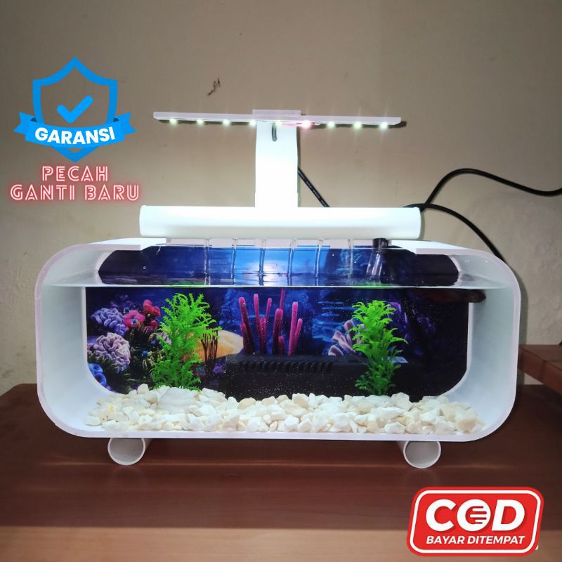 AQUARIUM /AKUARIUM MINI IKAN HIAS FULLSET LAMPU LED FULL