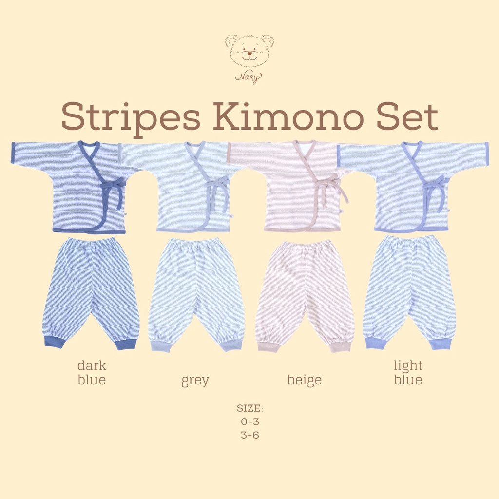 Nary Setelan Kimono Panjang Stripes Set / Nature Polos