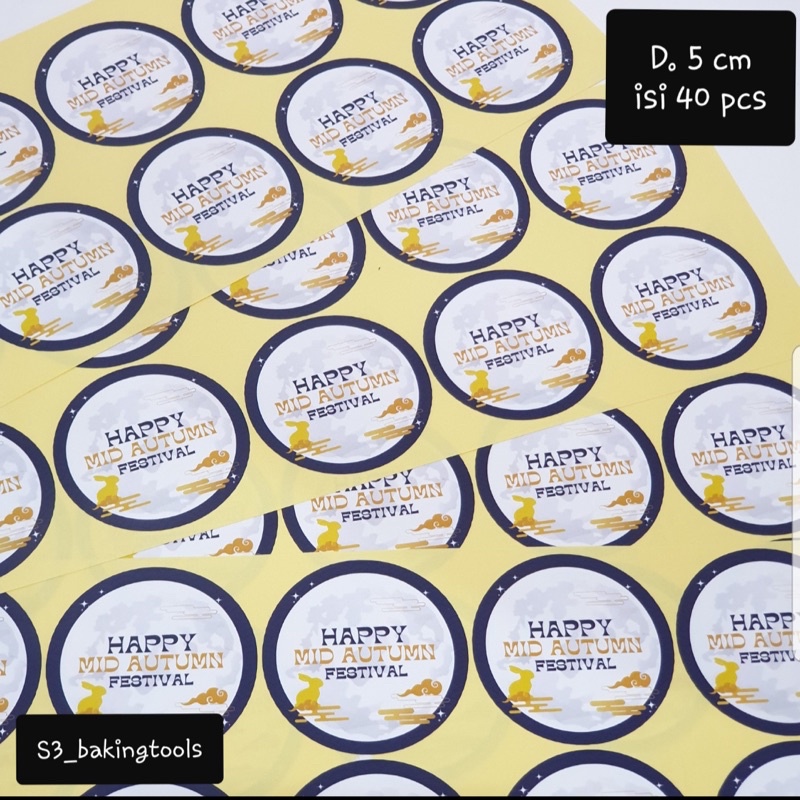 

Sticker label happy autumn festival bulat blue white isi 40 pcs
