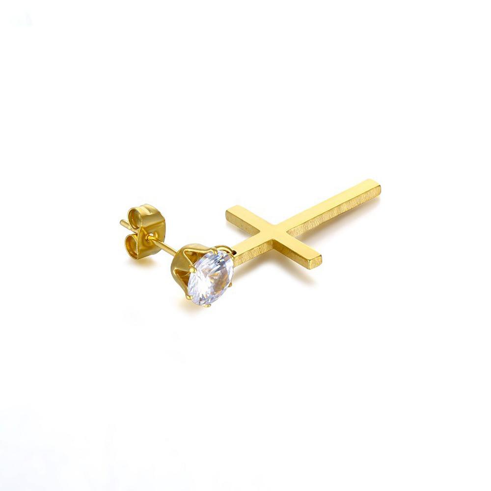Needway Anting Hoop Salib Pria Wanita Korea Punk Zirkon Perhiasan Fashion