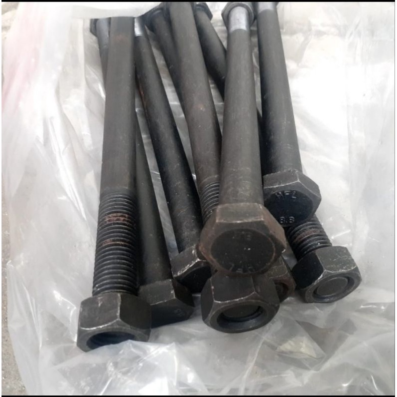 BAUT MUR M20 X 300 PANJANG 30CM KUNCI 30 / BAUT MUR BAJA 8.8 HTB