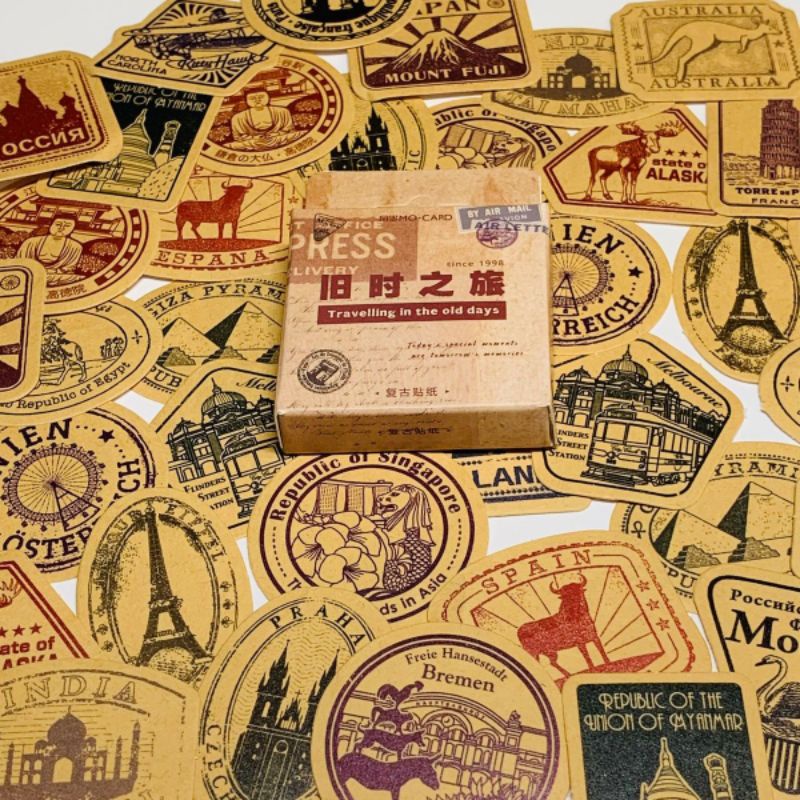 

HUNAM 45 Pcs Stiker Deco Tema Perangko Sticker Pack Vintage Untuk Journal Scrapbook DIY