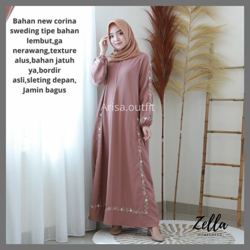 ARISA - ZELLA HOMEDRESS GAMIS MUSLIM SYARI PREMIUM ( Bahan Corina Sweding)