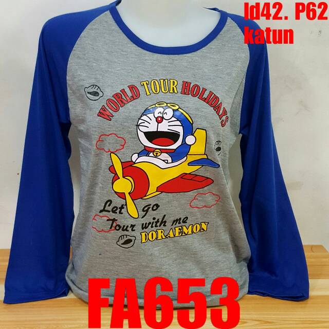 Fa653 kaos lengan panjang doraemon baju atasan remaja murah bahan katun