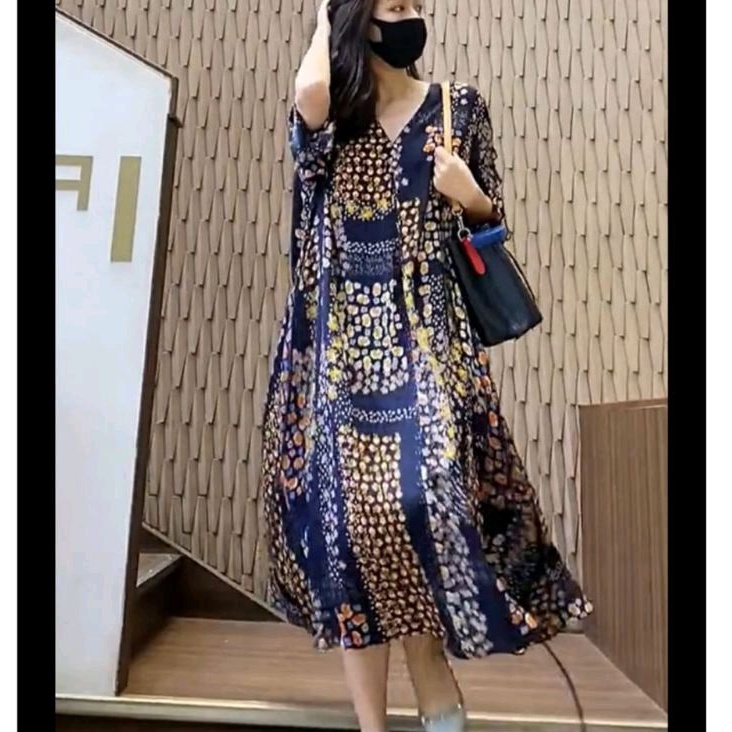 91911 Baju dress gaun pesta LOOSE terusan kerah Vneck daster rumahan kekinian wanita Korea Korean st