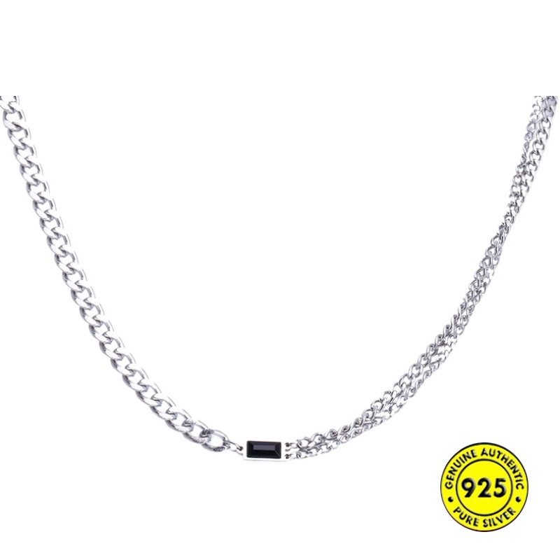 Kalung Rantai Sterling Silver 925 Dengan Liontin Batu Onyx Hitam Bentuk Kotak Untuk Wanita