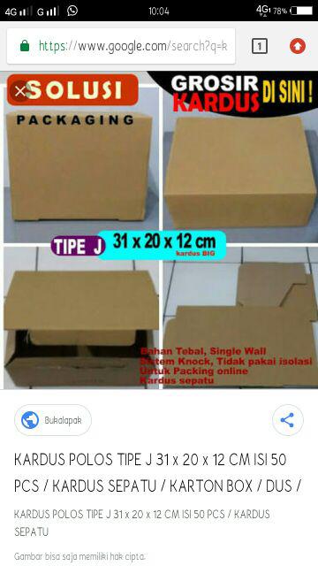 Kotak Kardus Karton Box Sepatu Polos Tipe J Ukuran 31x20x12 Cm