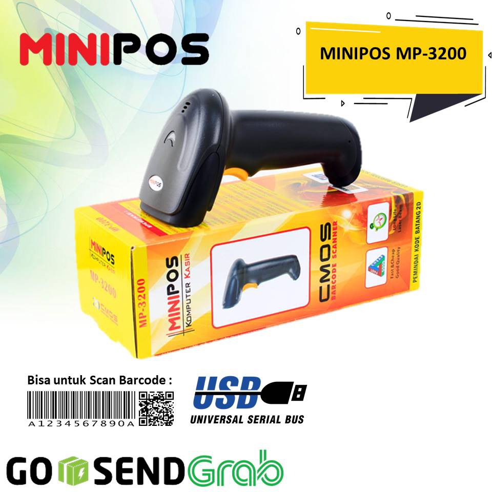 BARCODE SCANNER LED 2D+1D MINIPOS MP-3200 USB BISA SCAN RESI SHOPEE JNE