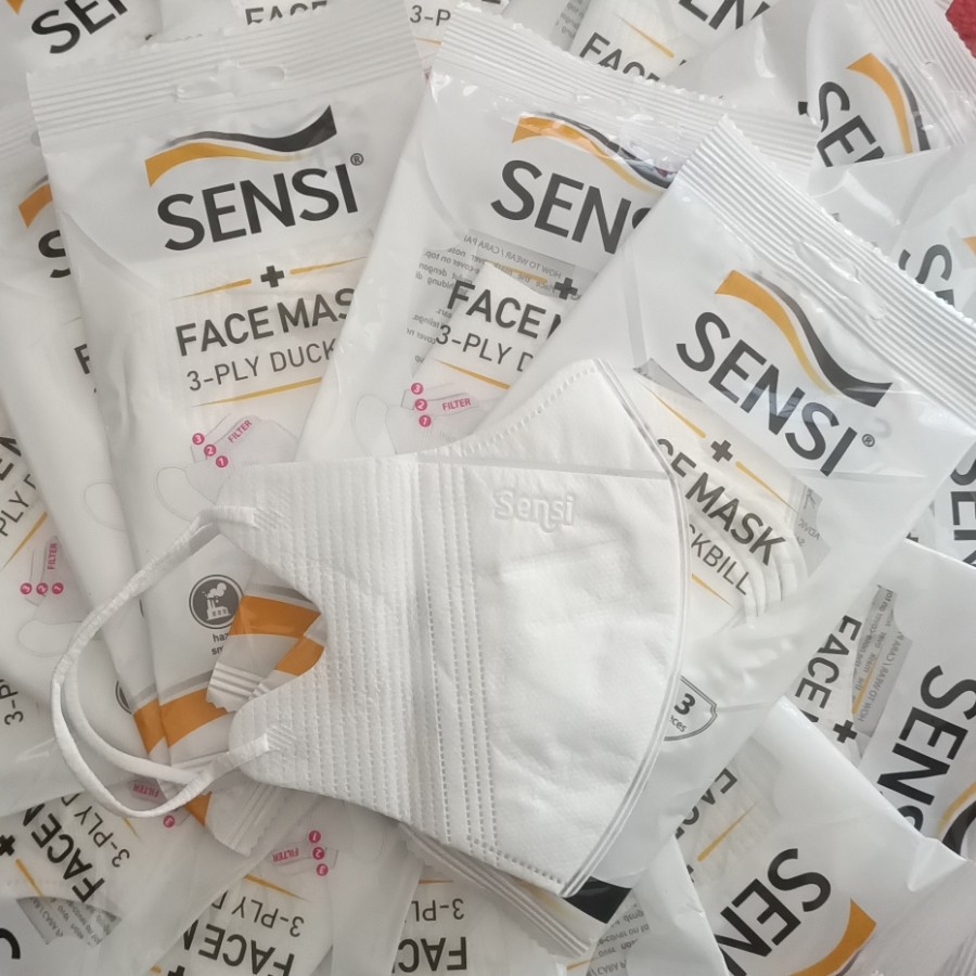 MASKER SENSI DUCKBILL ORIGINAL 3PLY SACHET ISI 3 PCS (ada Emboss) / MASKER SEKALI PAKAI