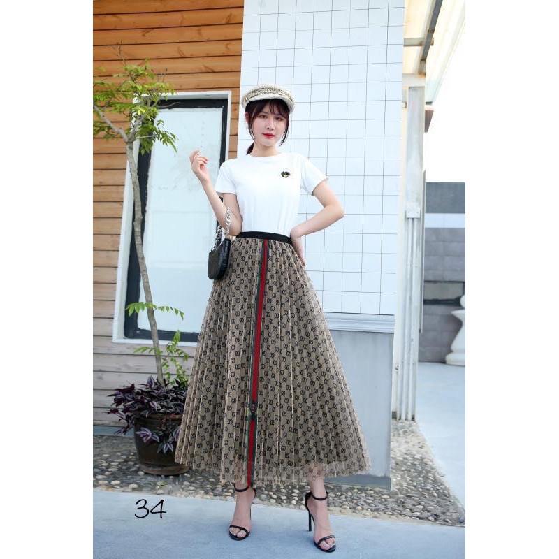 Rok Tutu Panjang Branded Printing / Tutu Maxi Skirt Import - Katlyn Shop-Gucci 34