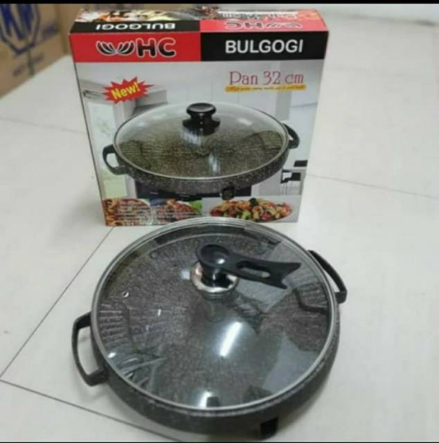 (3kg) Bulgogi BBQ  Pan TUTUP KACA  32cm Alat panggang kekinian alatpanggang Praktis Wajan pemanggang barbequegrillpan