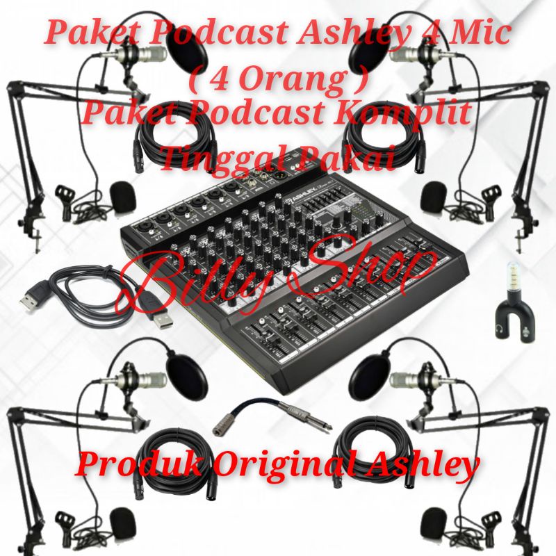 Paket Podcast 4 Orang Mixer Ashley / Paket 4 Mic Studio Voice