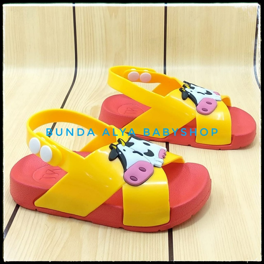 Sandal Anak Laki Karet Lentur 6 Bulan 1 Tahun MERAH COW - Sandal Anak Karet Anti Licin Tali Silang Size 18 -23