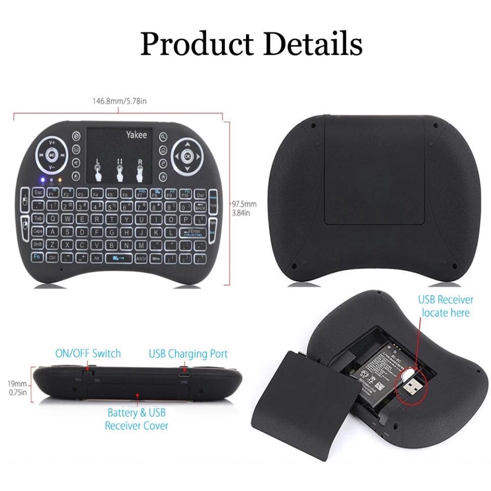 Mini Keyboard Wireless Rechargeable Remote Control Backlit and Touchpad Mouse