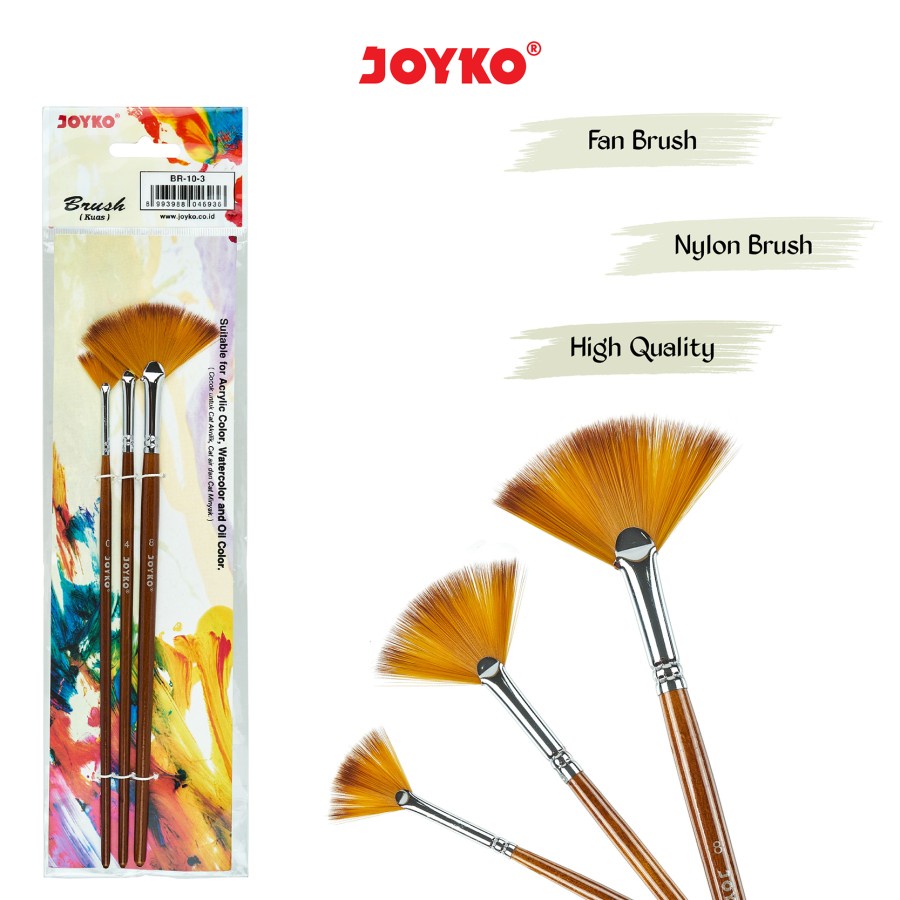 

KUAS KIPAS JOYKO BR 10-3 | FAN NYLON BRUSH | KUAS CAT MINYAK - AIR - ACRYLIC | ISI 3 Pcs