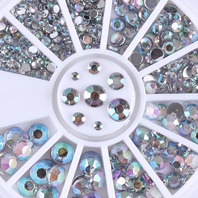 1 Kotak Berlian Imitasi Akrilik UV Gel Bentuk Bulat Warna-Warni Ukuran 2-5mm Untuk Dekorasi Nail Art