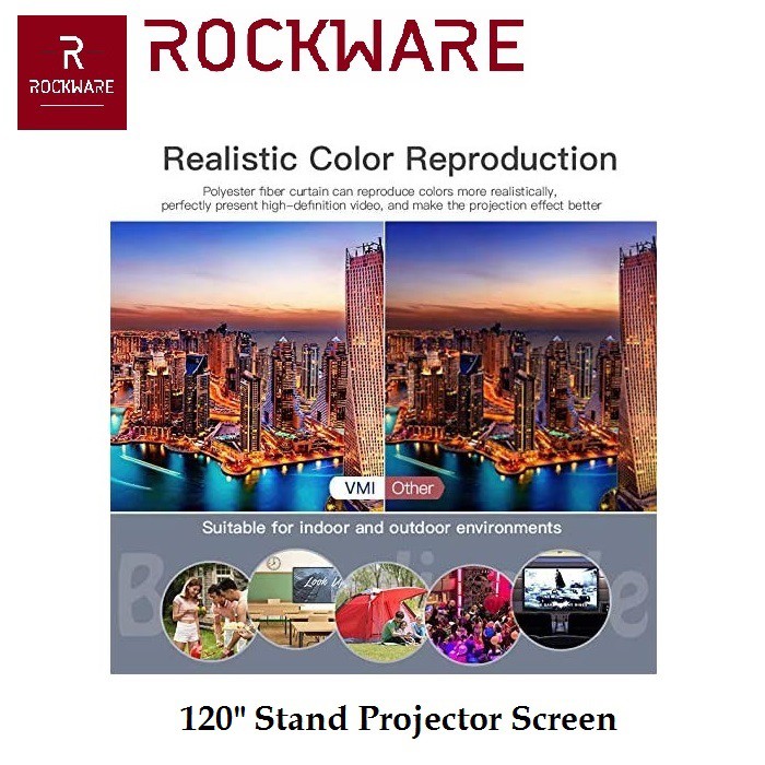 ROCKWARE Stand Projector Screen 120-inch Layar Proyektor Polyester