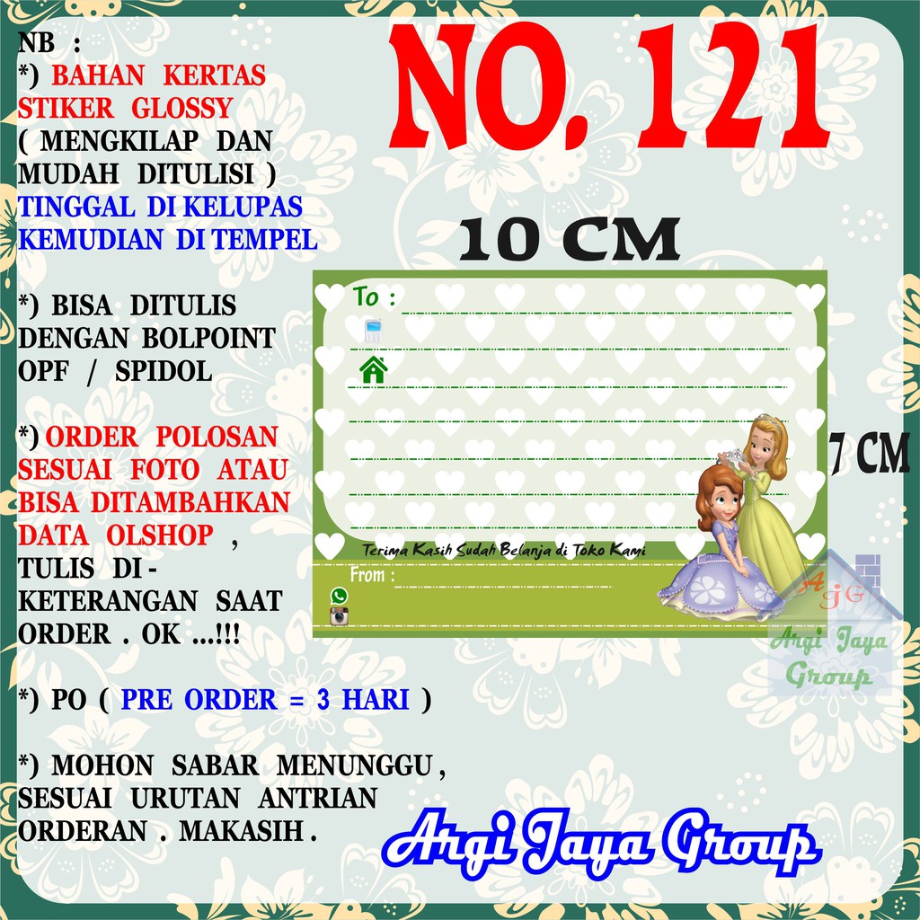 

Stiker Pengiriman - Sticker Alamat Olshop Murah Nomer 121 - 10x7 cm - Glossy