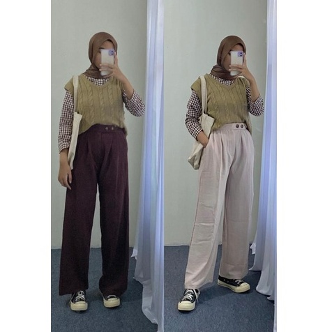 Loose Pants Crinkle Highwaist Wanita - Celana Kulot Wanita - Celana Kantor Formal - Celana Korean Trousers -Celana Anti Kusut - Celana Kerja Wanita