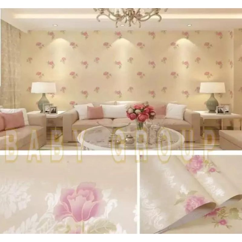 Wallpaper murah stiker dinding motif bunga ungu