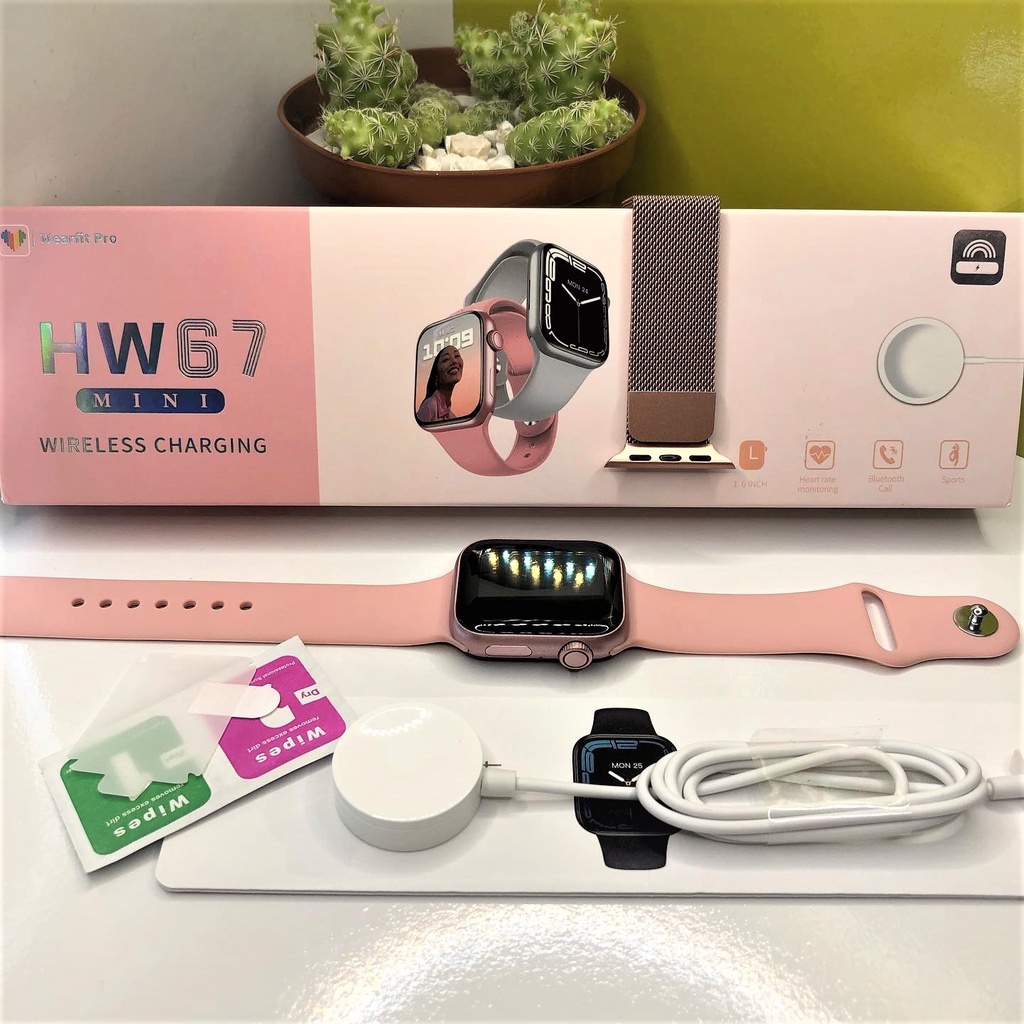 GARANSI❤️IWO ORI HW9UltraMini WANITA SMARTWATCH KECIL WIRELESS CHARGER IOS&amp;ANDROID BISA TELEPON/NOTIF WA/TAHAN AIR/TAIL BISA GANTI/CUSTOMER FOTO WALLPAPER