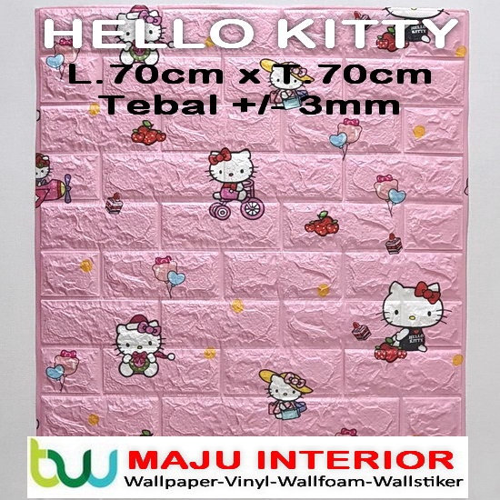Wallpaper 3D Bata 70x77 cm Walpaper Dinding 3D Brick Foam Motif Anak Doraemon Hello Kitty Stiker-Hello Kitty 3mm