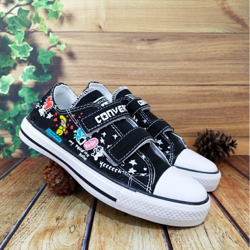 sepatu anak converse anak bts bt21 warna hitam sepatu sekolah anak sepatu anak laki laki dan sepatu anak perempuan berkualitas premium