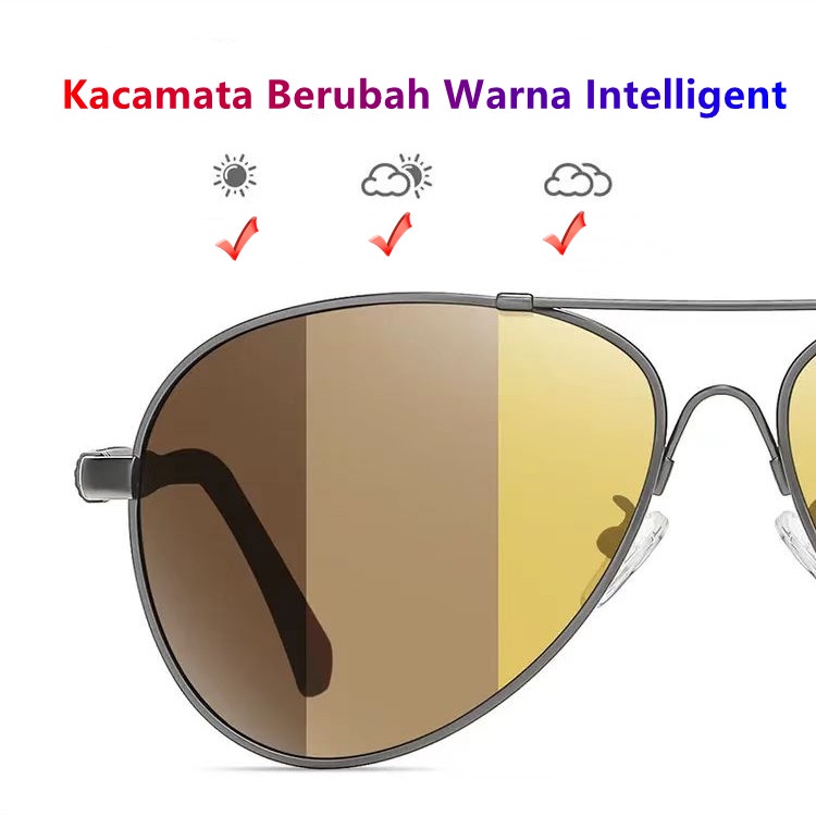 korea Kacamata Polarized Pria Night Vision Perubahan Warna Kacamata Siang dan Malam