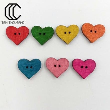 Kancing Kayu 2 Lubang - TEN THOUSAND Colorful Heart Shape (10pcs)