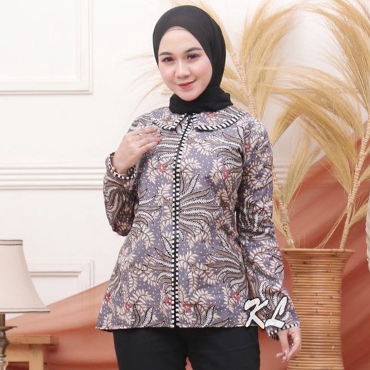 Atasan Blouse Batik Wanita Resleting Depan Busui Bahan Katun Motif Lidah Buaya Grey silver biru mera