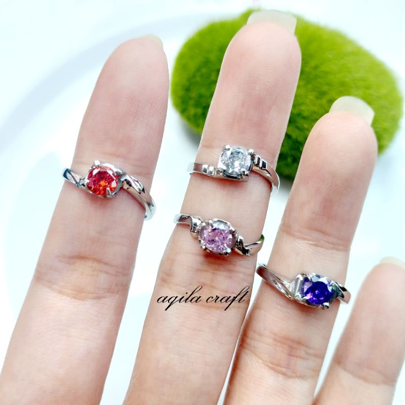 CINCIN MATA DIAMOND BULAT NO 5 ANTI KARAT TIDAK BERUBAH WARNA STAINLESS STEEL CINCIN WANITA TERBARU