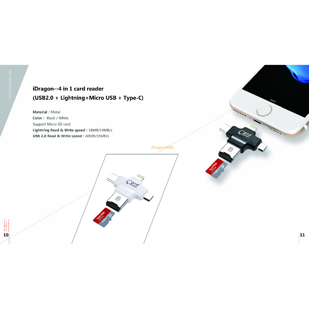 OTG Card Reader 4 in 1 Lightning Micro USB USB Type C CR125