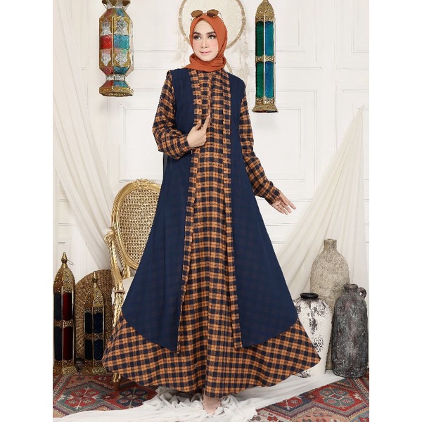 GAMIS FLANEL SATU SET OUTER // GAMIS FASHION // DRESS CANTIK // GAMIS BOUTIQ // GAMIS KOTAK TERBARU