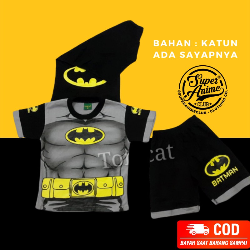 Setelan Pendek Sayap Batman Otot Abu Kaos Baju Anak Laki Laki Cowok