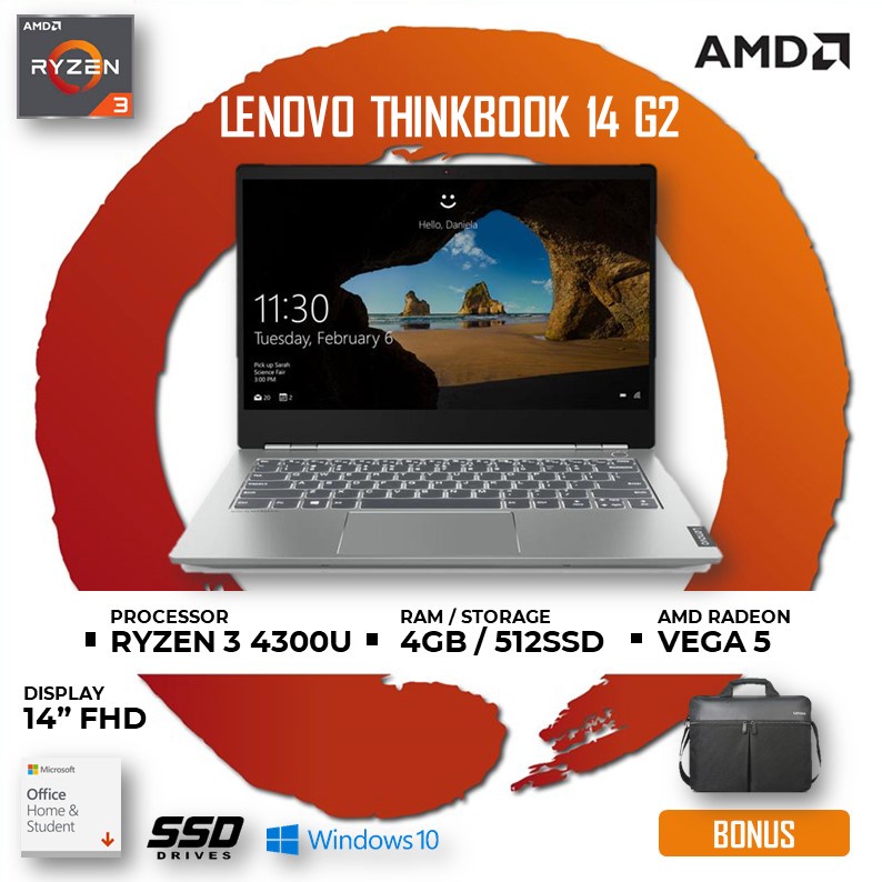 LENOVO THINKBOOK 14 G2 - AMD RYZEN 3 4300U 4GB 512SSD VEGA5 W10+OHS 14.0FHD -9JID
